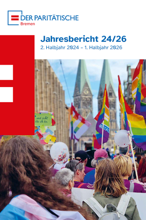 Demonstration mit vielen Menschen und Regenbogenflaggen, im Hintergrund der Bremer Dom