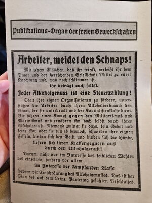 Imitat eines Historischen Flugblatt zum Thema Alkoholkonsum bei Arbeitern (um 1900)