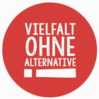 rotes rundes Element mit weißem Text: Vielfalt ohne Alternative