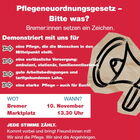 Demoplakat Pflegeneuordnungsgesetz - Bitte was?! Text ung Megaphon-Symbol